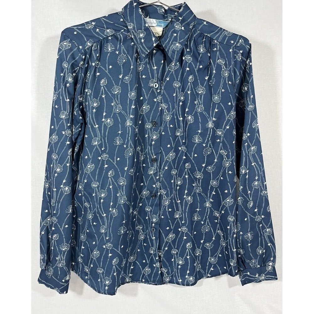 Vintage Carole Sue Button Up Blue Floral Medium Blouse